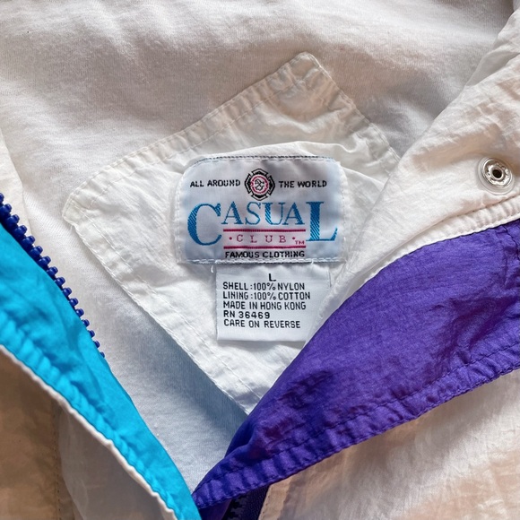 Vintage Casual Club White Pink Blue Purple Zip Up Collared Windbreaker - Picture 4 of 5